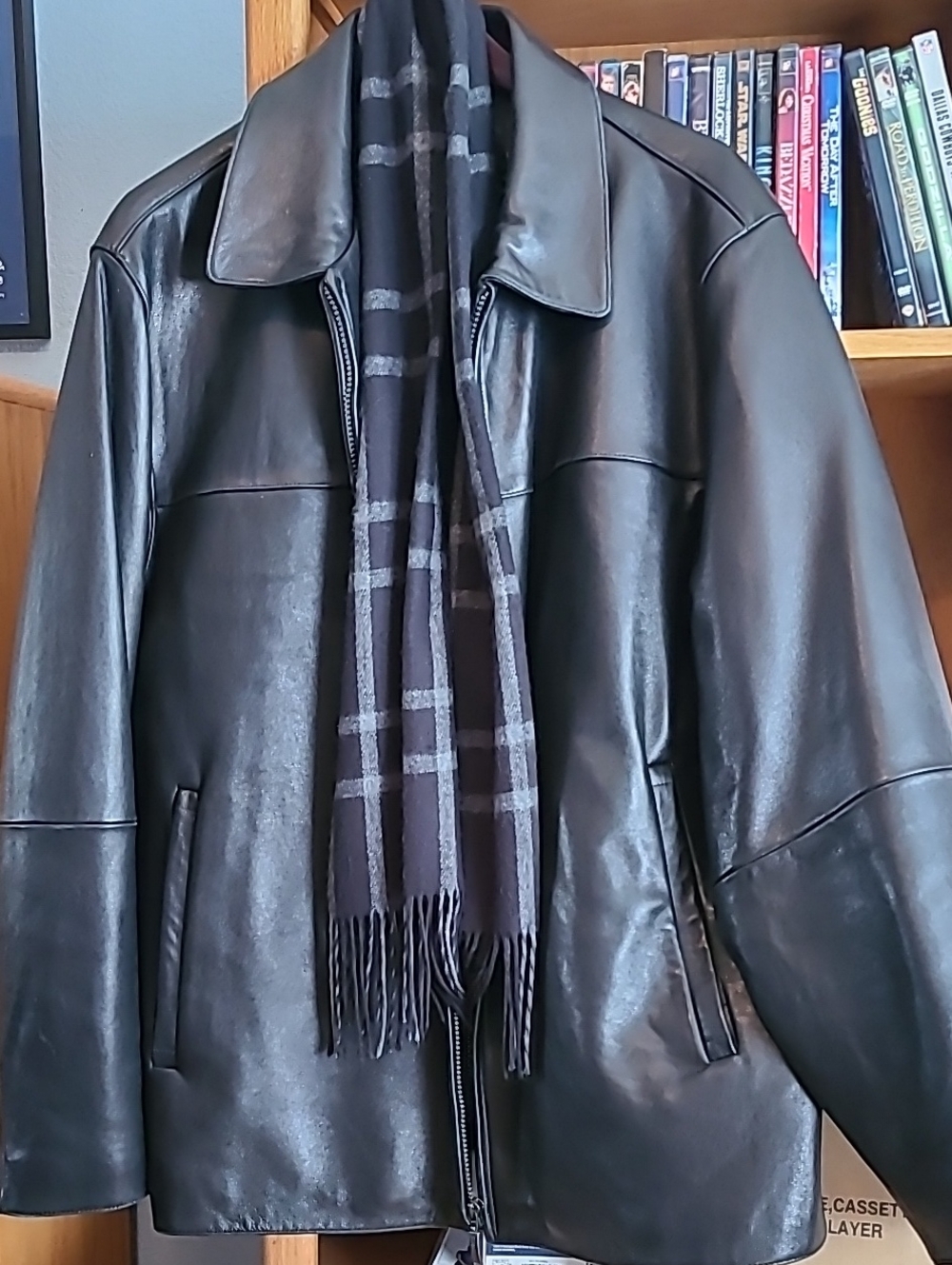 Claiborne Lambskin Black Leather Zip-Front Bomber Jacket